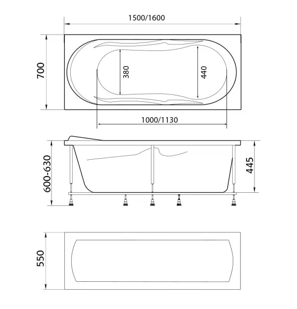 

ванна акриловая marka one vita 160х70 01вит1670