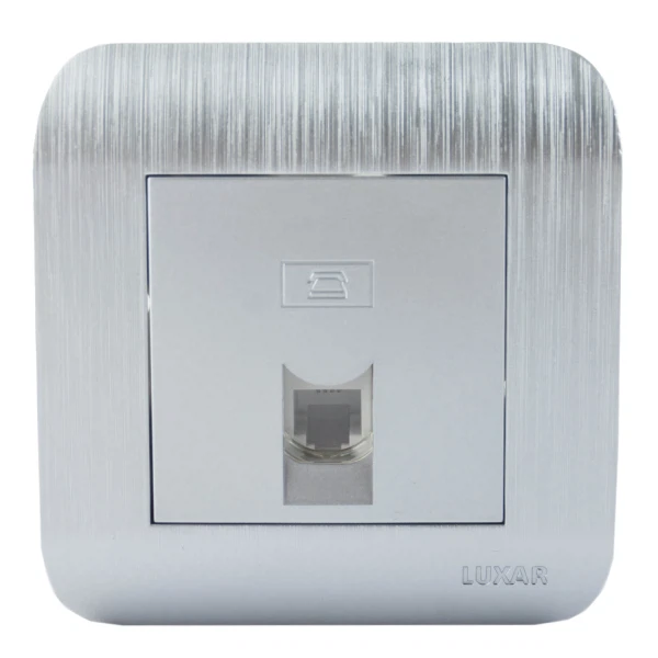 

розетка телефонная rj-11 (серебро, 1 пост, с рамкой) luxar deco 10.048.03, Серебрянный