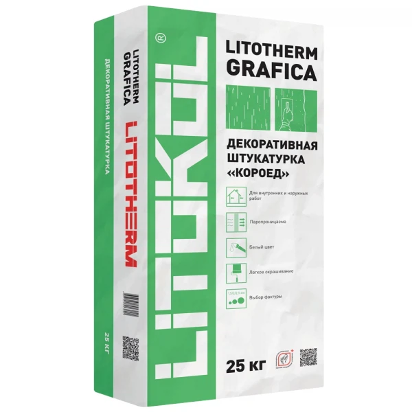 

штукатурка декоративная litokol litotherm короед, 25 кг, Белый
