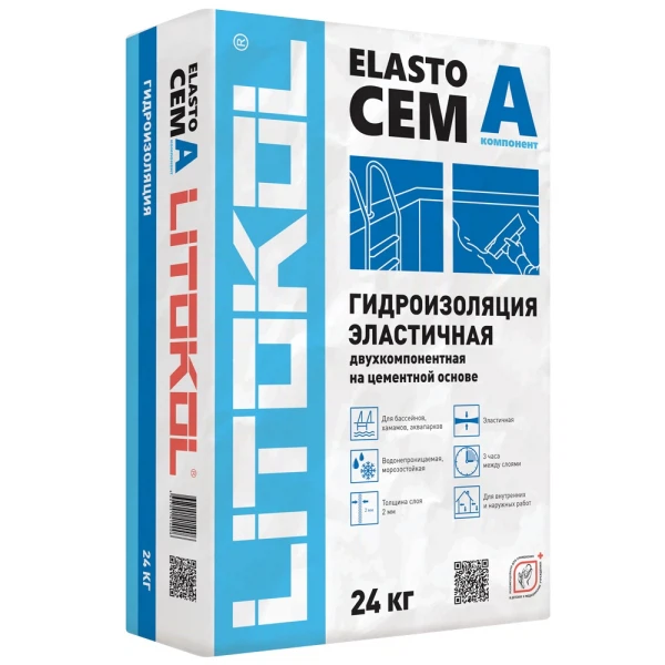

гидроизоляция двухкомпонентная litokol elastocem компонент a, 24 кг