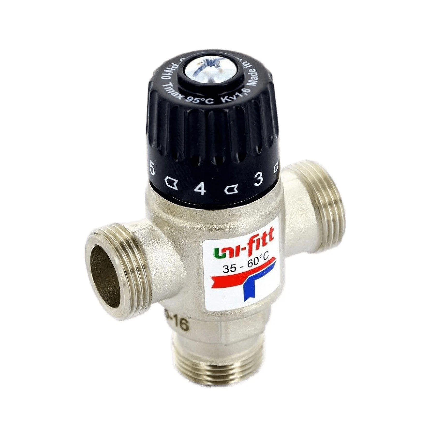 Изображение товара Клапан термосмесительный 3/4'' нар/нар/нар боковое смешение 35-60 град. uni-fitt