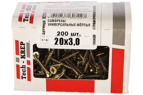 

саморезы универсальные 20х3,0 мм (200 шт) желтые tech-krep 102225