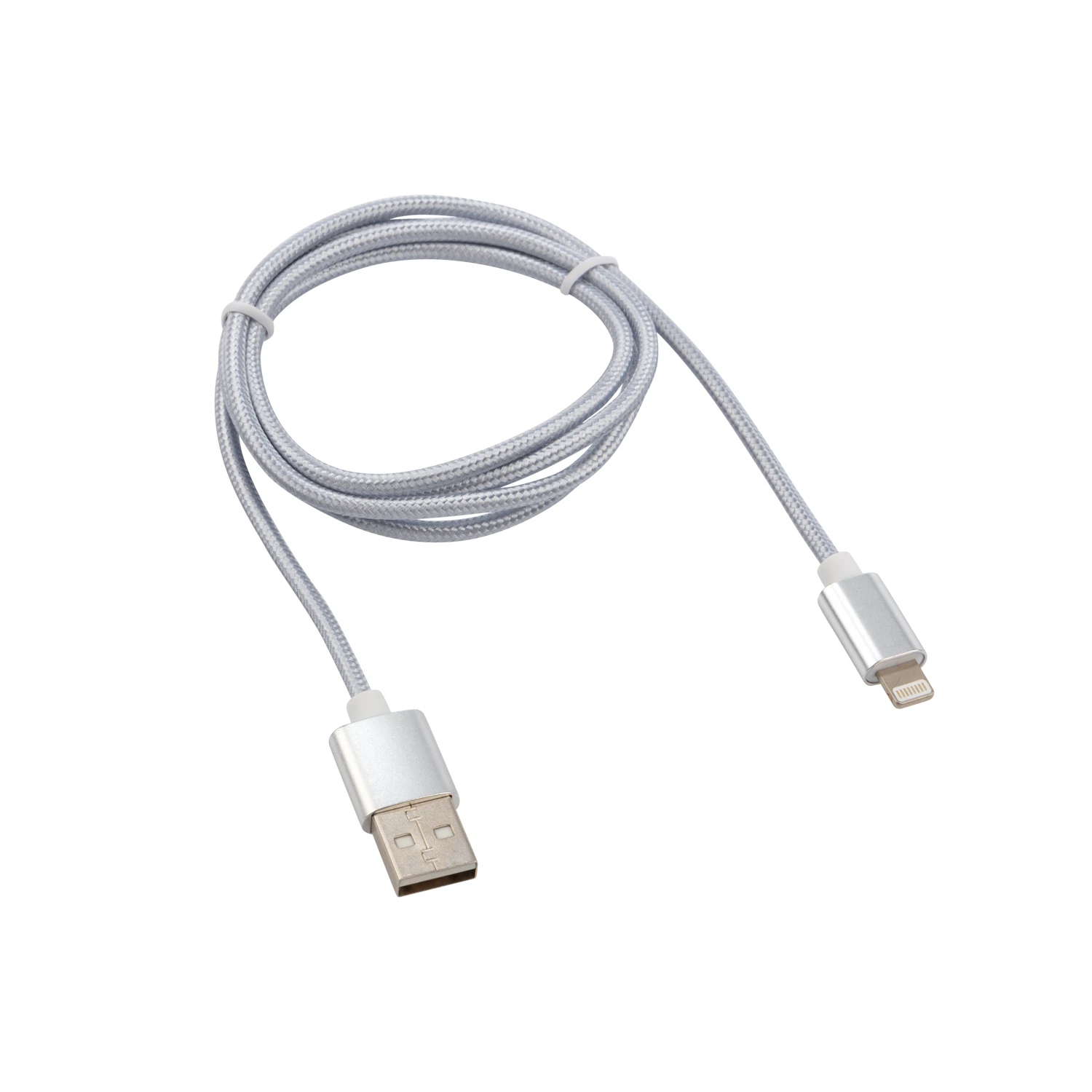 Изображение товара Кабель USB-A – Lightning, 2,4А, 1м, в серебристой нейлоновой оплетке REXANT