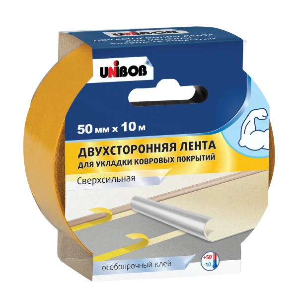 Фото Лента клейкая двухсторонняя  профессиональная Unibob д/подогреваемых полов 50мм х 10м (ткань),46498