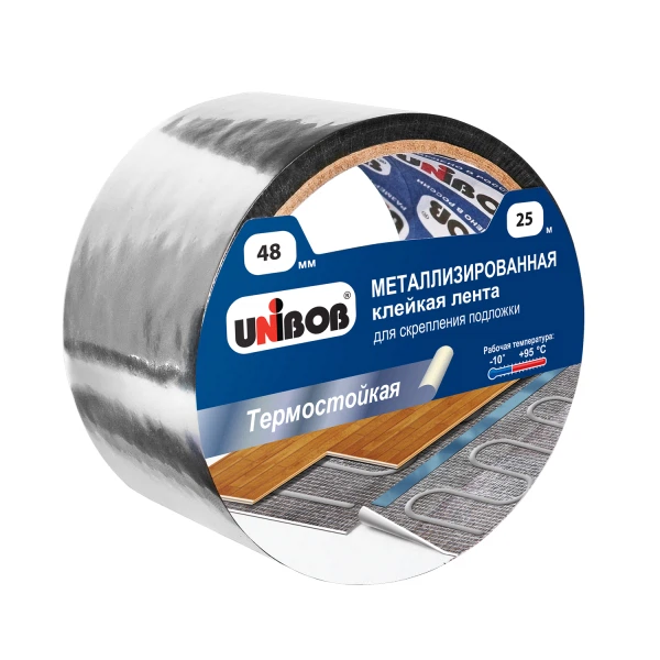 Фото Лента металлизировнная клейкая д/скрепления подложек Unibob 48мм х 25м (инд. упаковка),70998