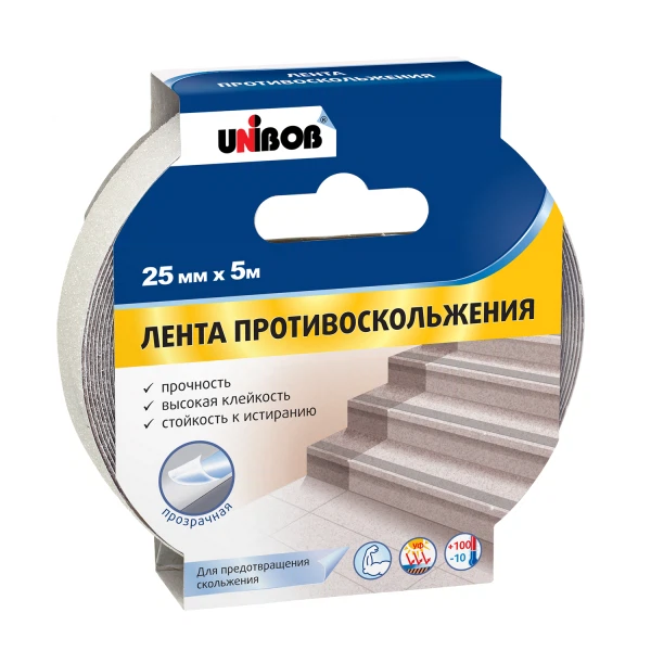 Фото Лента клейкая противоскольжения Unibob 25мм х 5м, прозрачный,54804