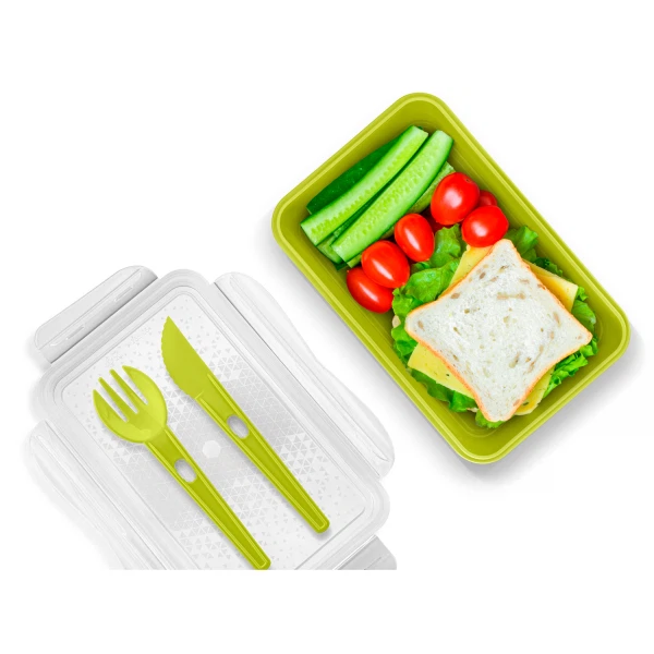Фото Контейнер для холодильника и микроволновой печи со столовыми приборами 1,1л take&go phibo зеленый 43