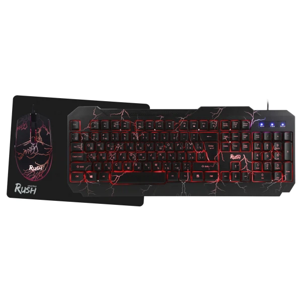 

набор клавиатура+мышь+коврик rush thunderstorm, проводной, игровой, черный (sbc-715714g-k), smartbuy