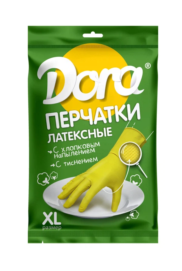 

перчатки универсальные р-р xl dora латекс с хлопковым напылением 2004-001