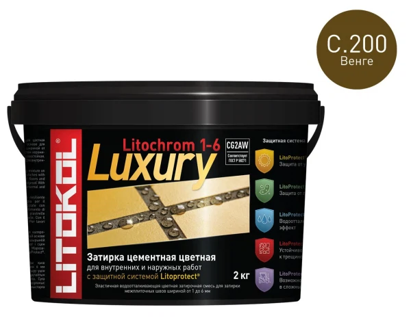 

затирка litokol litochrom 1-6 luxury c.200 2кг венге /ведро/, Коричневый