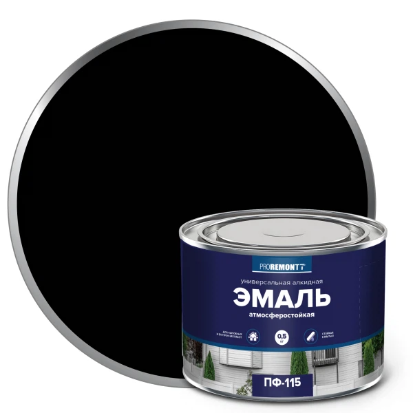 Эмаль пф-115 proremontt черный 0,5кг, код