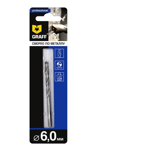 

сверло по металлу 6*93мм hss 1шт, graff 726093
