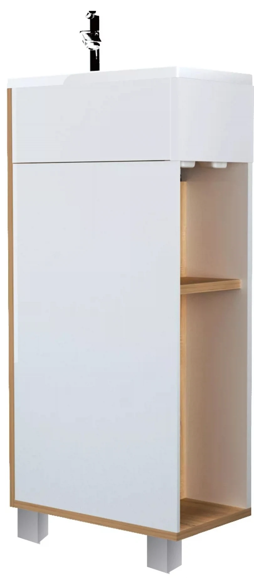 Изображение товара Тумба с раковиной в ванную 1Marka Laura 40 см Напольная/Подвесная цвет Дуб Сонома Левая У85930