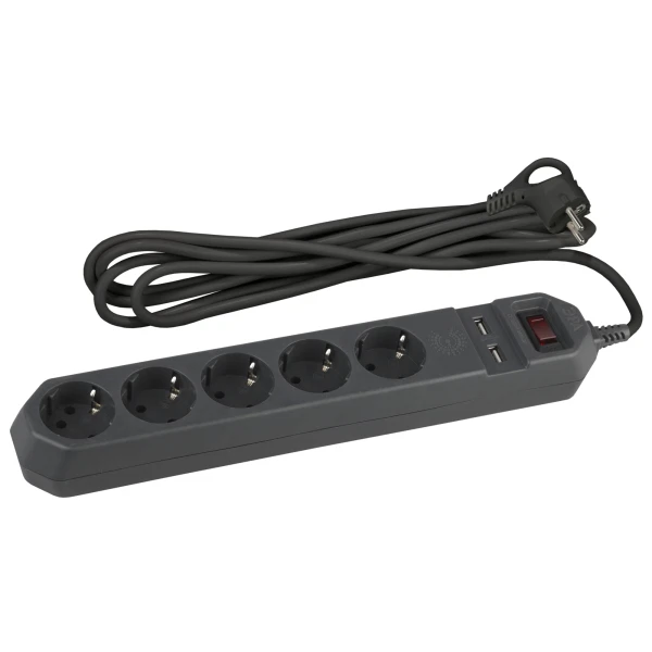 Фото Фильтр сетевой 1,5м 5гн (пвс 3*0,75), с/з, с выкл., 2*usb, 10а/2,2квт, черный, эра