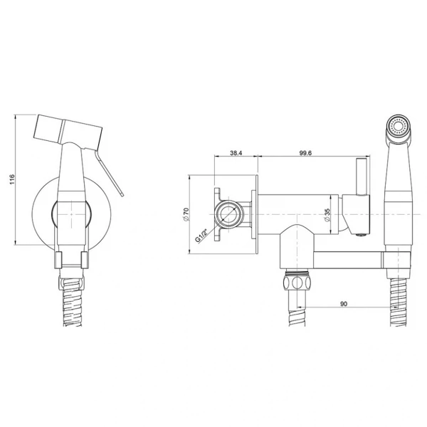 Фото Смеситель для биде paini isola с гиг. душем, чёрный матовый ispz442