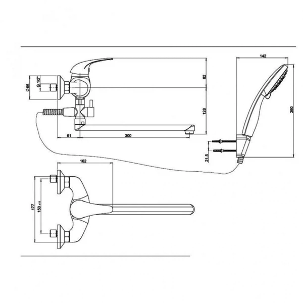Фото Смеситель для ванны рычажный paini smile с акс. 39cr112p19cakm