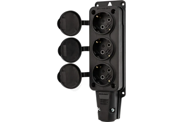 

колодка каучук, 3 поста, с/з, 16а, настенная с крышкой, ip54, черная, rexant 111-113, Черный