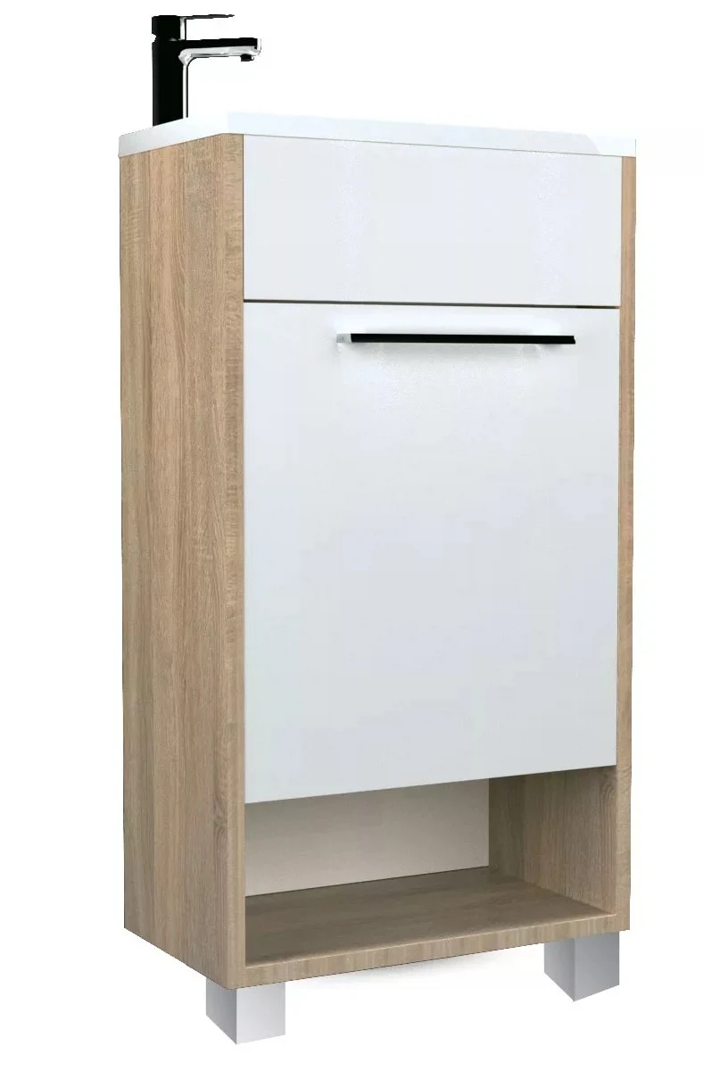 Изображение товара Тумба с раковиной в ванную 1Marka Lira 40 см Напольная/Подвесная цвет Дуб Сонома Левая У85922