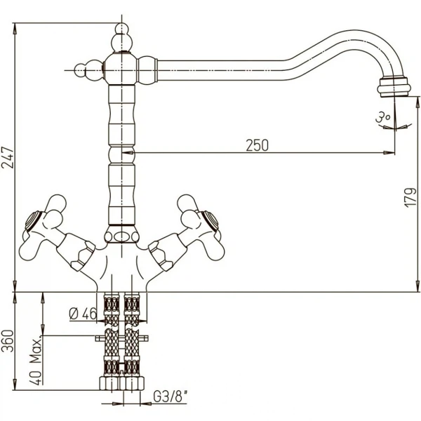 Фото Смеситель для кухни вентильный paini liberty 17f3570bkm