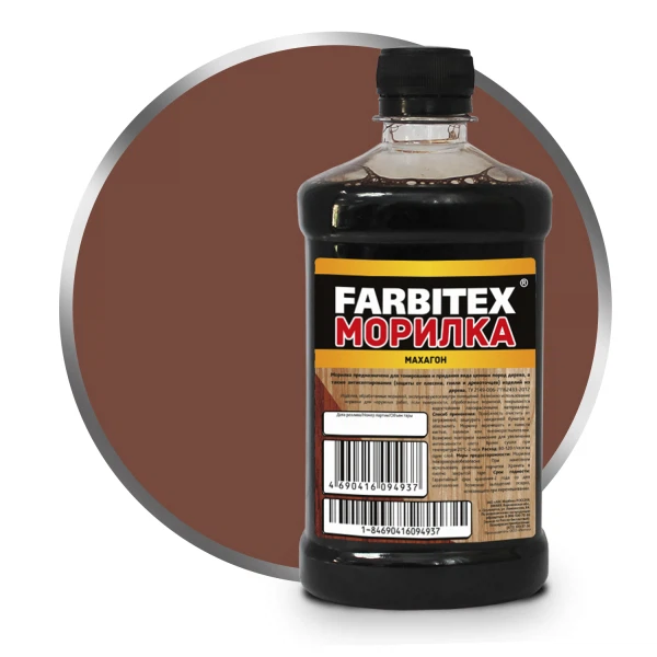

морилка деревозащитная farbitex водная махагон 0,5 л, Коричневый