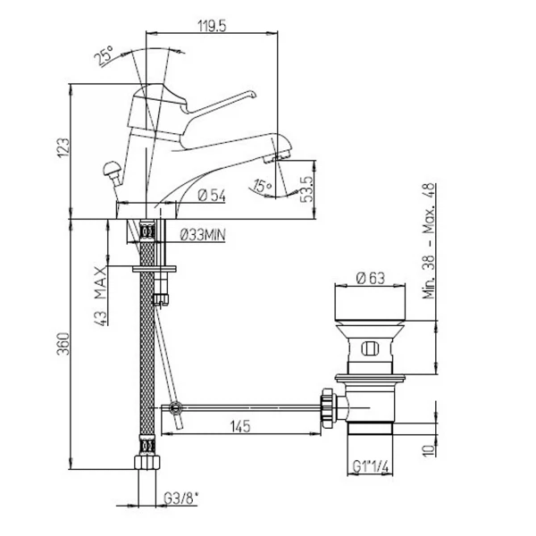 Фото Смеситель для умывальника рычажный paini creta 30cr211r2lmkm