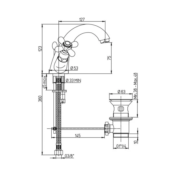 Фото Смеситель для умывальника вентильный paini liberty 17cr243km