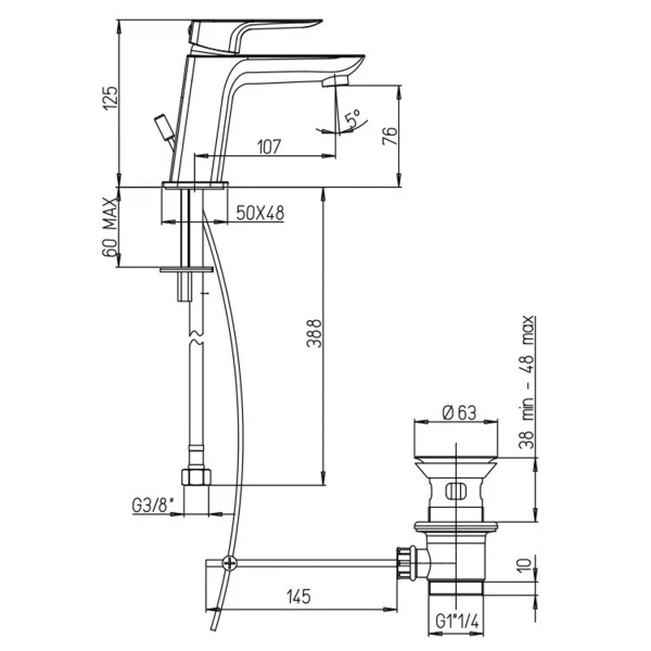 Фото Смеситель для умывальника рычажный paini nove чёрный 09pz211
