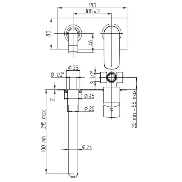 Фото Смеситель для умывальника рычажный paini nove встраиваемый с декор.панелью 09cr208p