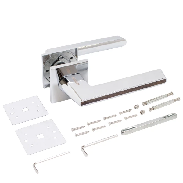 Фото Ручка дверная с защитной пленкой аллюр арт адель cp (13788) хром, коричневое дерево