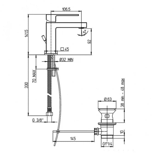 Фото Смеситель для умывальника рычажный paini dax-r 84cr211lrs
