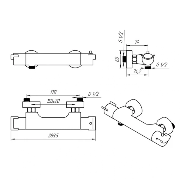 Фото Смеситель для душа вентильный paini morgana с термостатом 73op511th