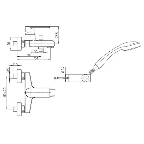 Фото Смеситель для ванны рычажный paini ghibli с акс 44cr105e