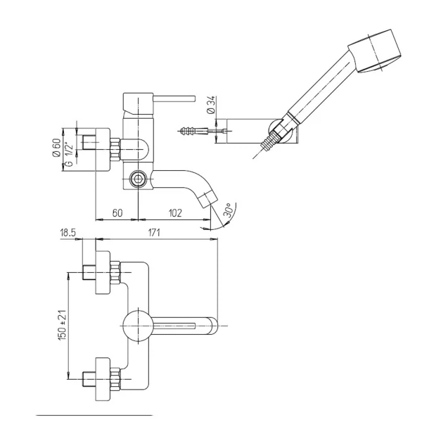 Фото Смеситель для ванны рычажный paini cox с акс 78cr105