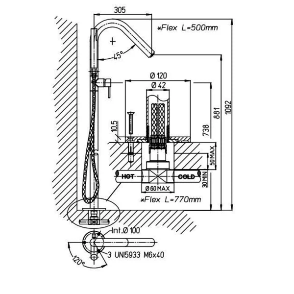 Фото Смеситель для ванны рычажный paini cox напольный 78cr136