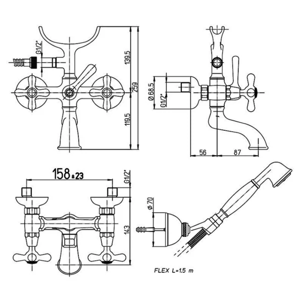 Фото Смеситель для ванны вентильный paini liberty с акс 17f3105km