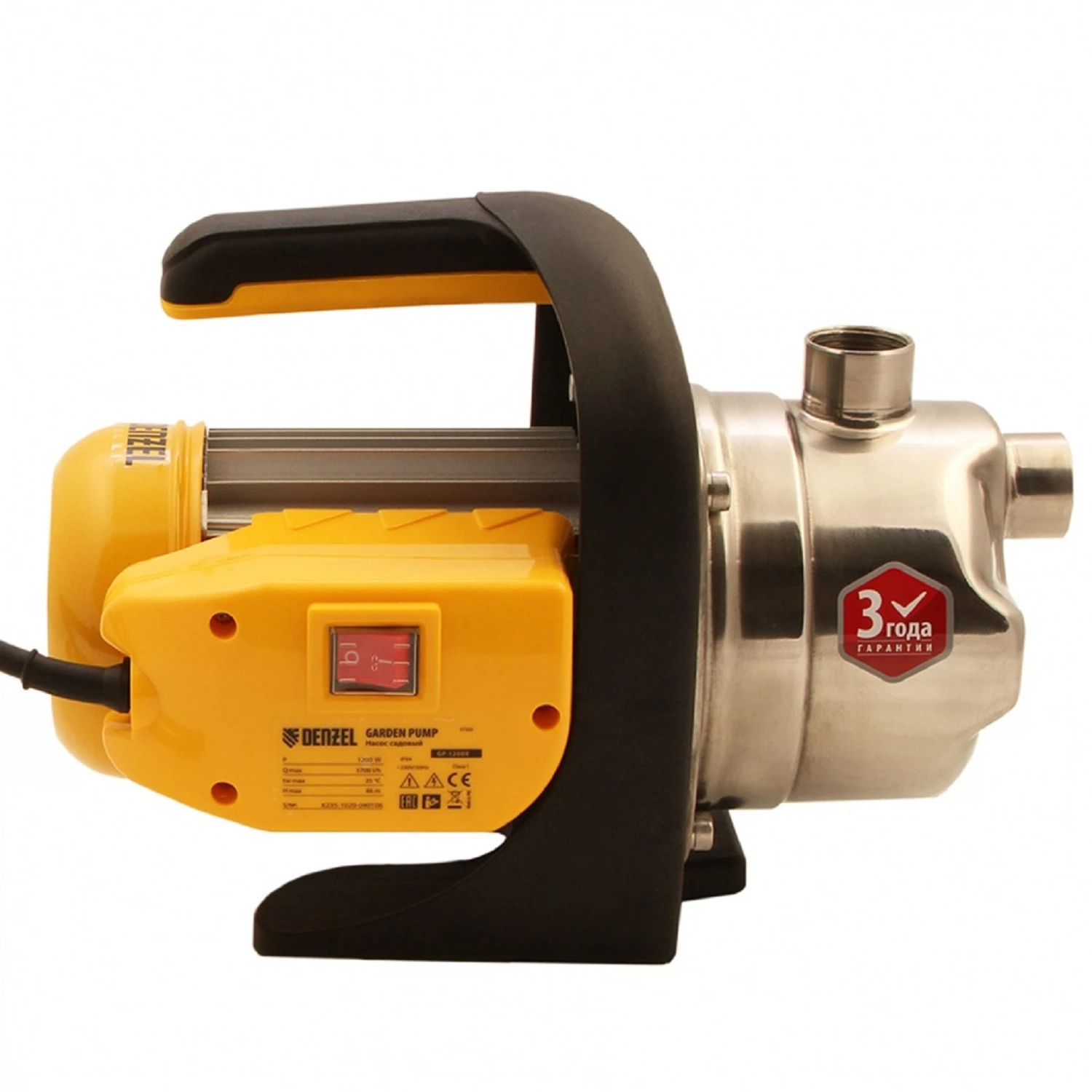 Изображение товара Садовый поверхностный насос GP1200Х, 1200 Вт, 3700 л/ч, подъем 46 м, нержавейка Denzel