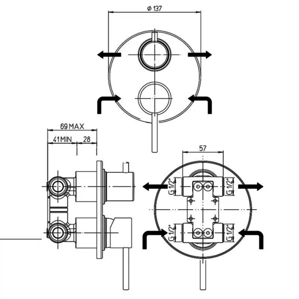 Фото Смеситель для ванны рычажный paini cox встраиваемый 78pz6911