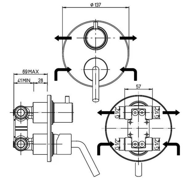 Фото Смеситель для ванны рычажный paini pixel встраиваемый 81cr6911new