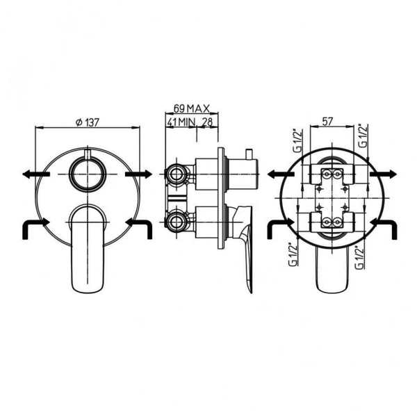 Фото Смеситель для ванны рычажный paini nove встраиваемый 09pz6911