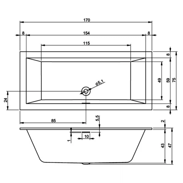 Фото Ванна акриловая riho rething cubic 170x75 b105001005