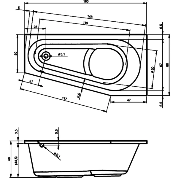 

ванна акриловая riho delta 160x80 левая b069001005