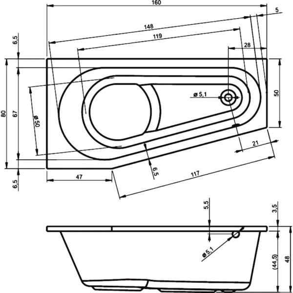 

ванна акриловая riho delta 160x80 правая b068001005