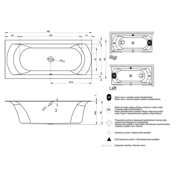 Фото Ванна акриловая riho linares right 180x80 b142001005
