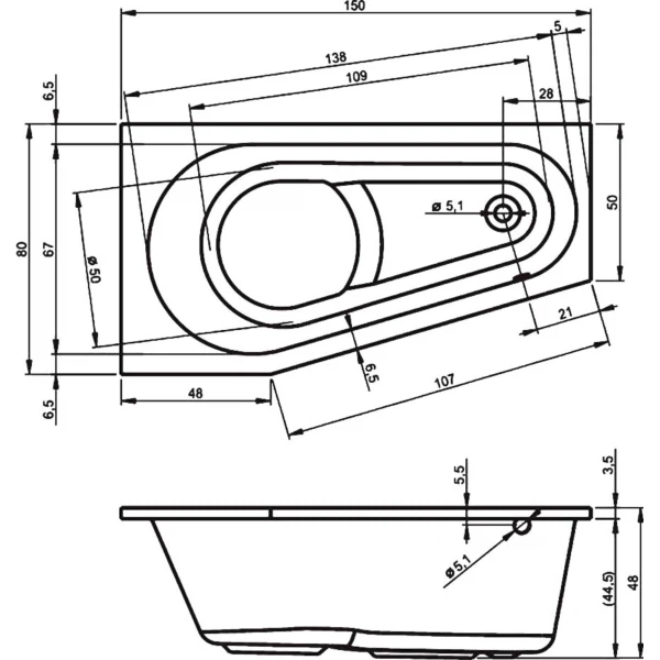 

ванна акриловая riho delta 150x80 правая b066001005
