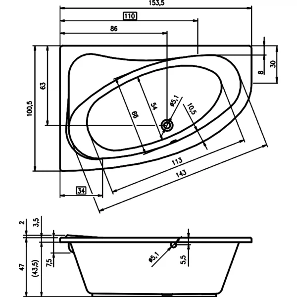 Фото Ванна акриловая riho lyra 153x100 правая b021001005