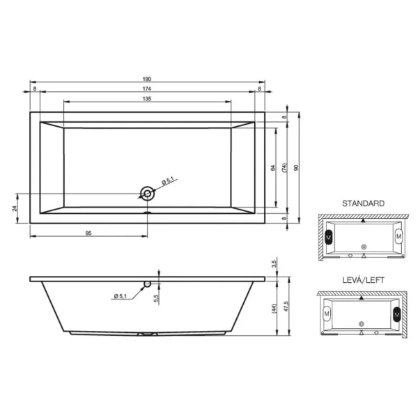 Фото Ванна акриловая riho lusso 190х90 b037001005