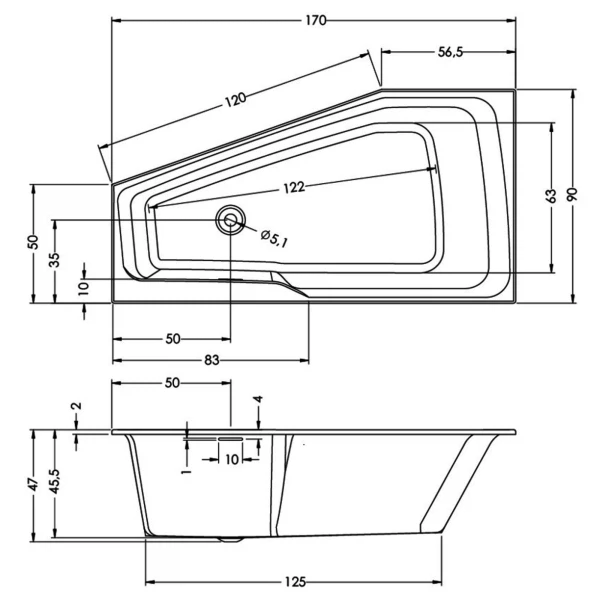 Фото Ванна акриловая riho rething space 170x90 правая b113001005