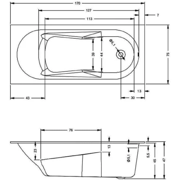 

ванна акриловая riho lazy 170x75 b078001005