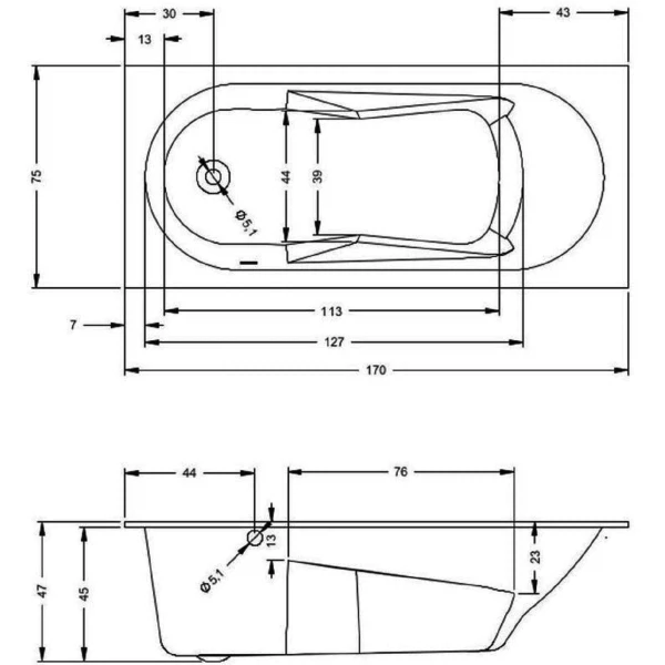 Фото Ванна акриловая riho lazy 170x75 левая b080001005