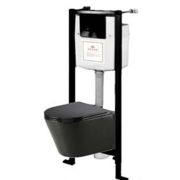 Комплект системы инсталляции culto monet с унитазом, сиденьем и кнопкой (черный) ут-999028